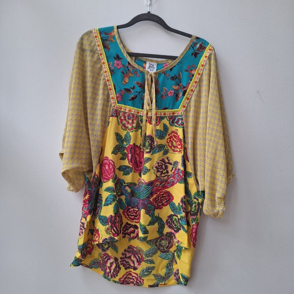 IVY JANE Yellow Floral Blouse Dolman 3/4 Sleeves
